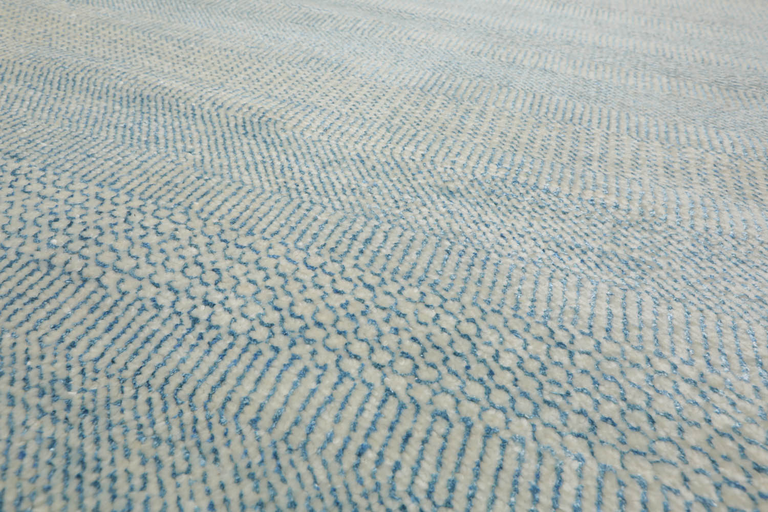 Multi Size Ivory Aqua Color Hand Knotted  Wool & Silk Modern Oriental Rug