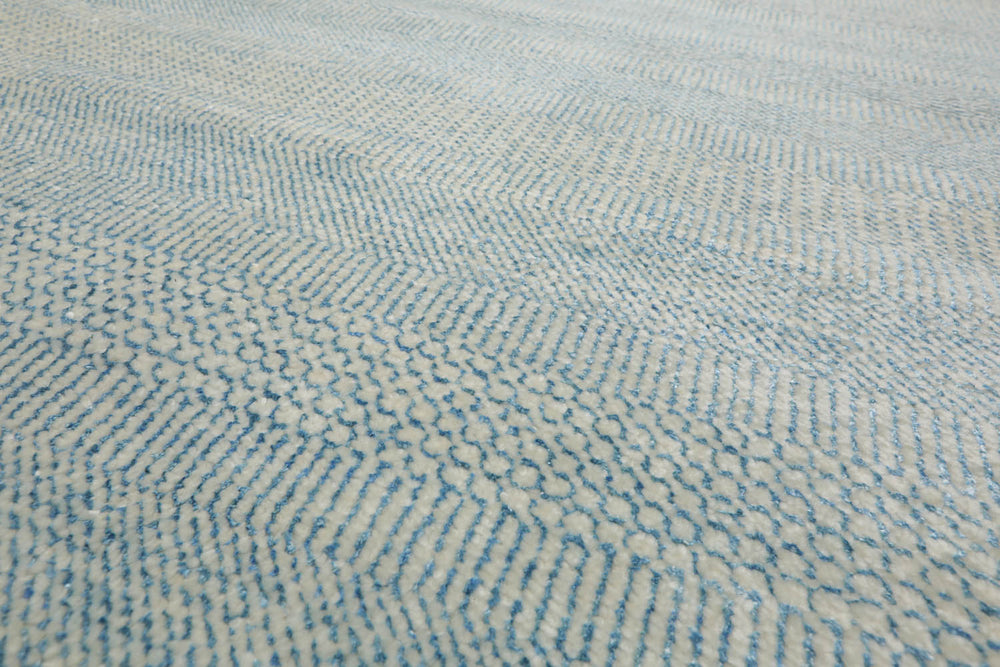 Multi Size Ivory Aqua Color Hand Knotted  Wool & Silk Modern Oriental Rug