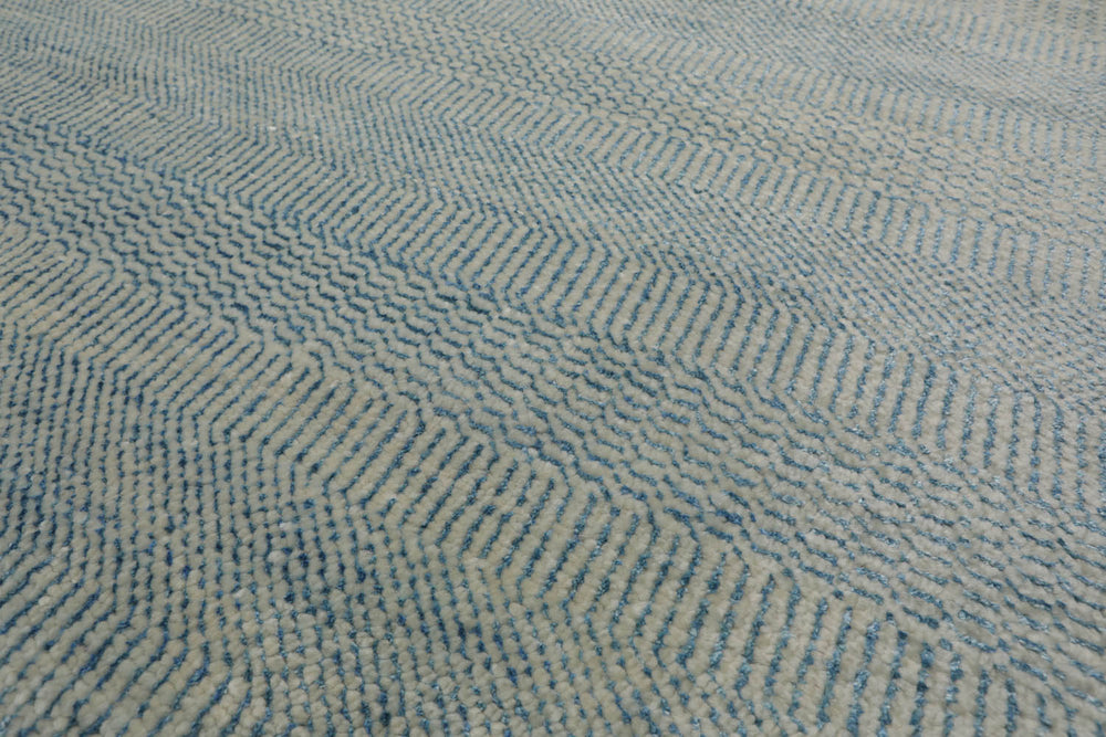 Multi Size Ivory Aqua Color Hand Knotted  Wool & Silk Modern Oriental Rug