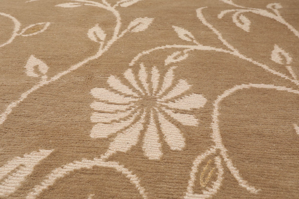 8x10 Tone on Tone Beige, , Color Hand Knotted  100% Wool Transitional Oriental Rug