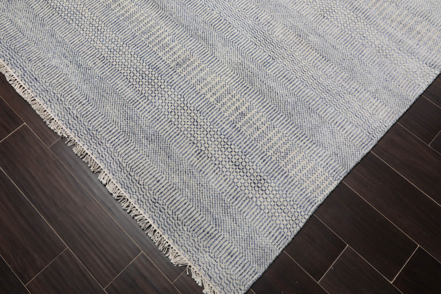 Multi Size Ivory Blue Color Hand Knotted  Wool & Silk Modern Oriental Rug