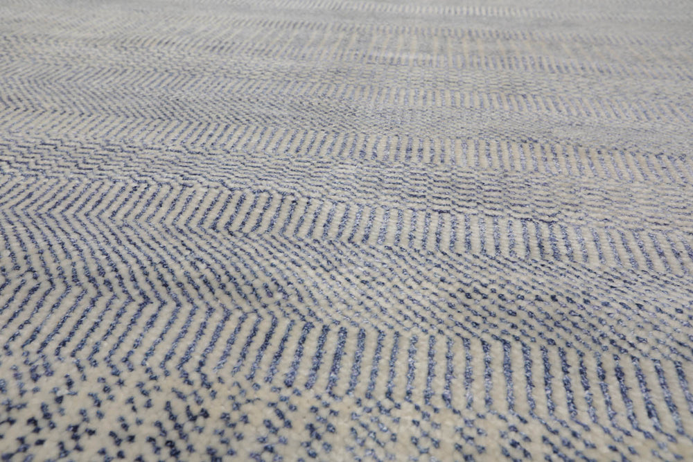 Multi Size Ivory Blue Color Hand Knotted  Wool & Silk Modern Oriental Rug