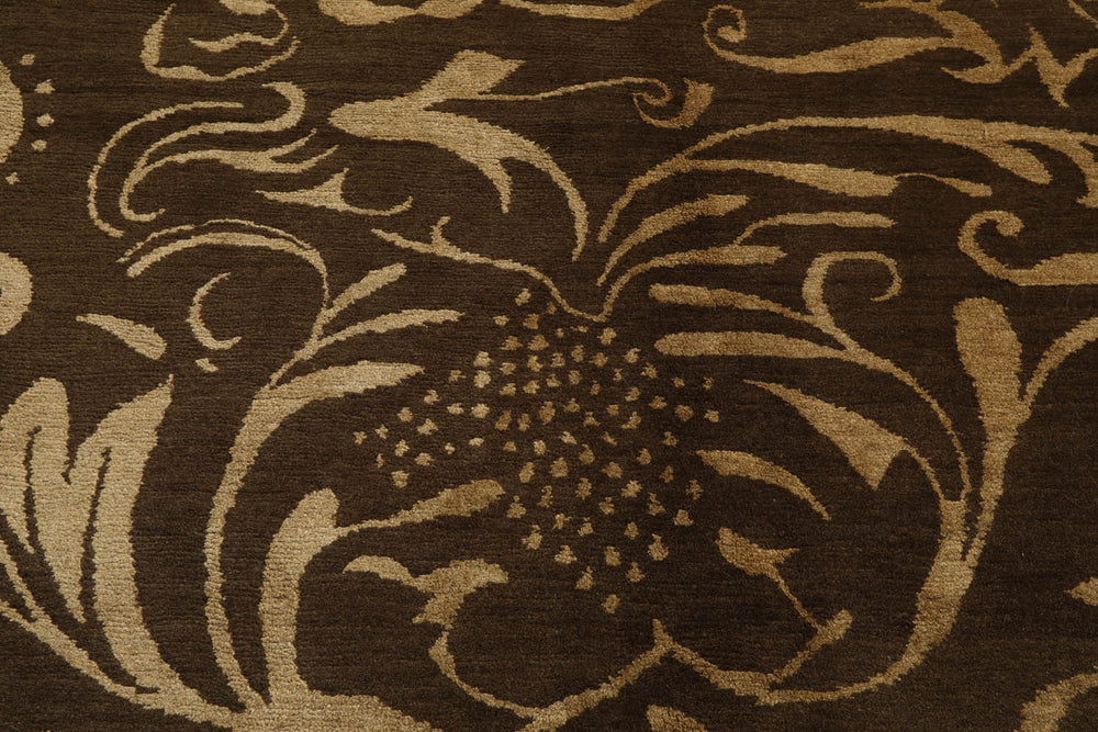 8x10 Olive, Gold, Color Hand Knotted  Wool & Silk Transitional Oriental Rug