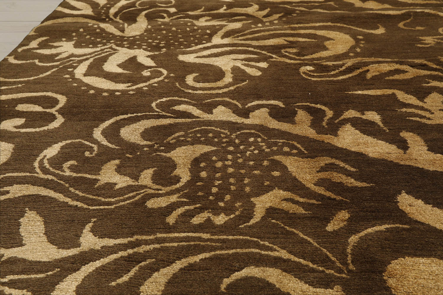 8x10 Olive, Gold, Color Hand Knotted  Wool & Silk Transitional Oriental Rug