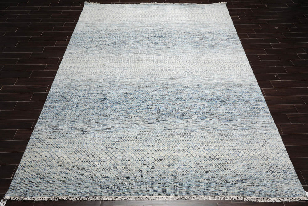 9x12 Beige, Gray, Blue Color Hand Knotted  100% Wool Modern Oriental Rug
