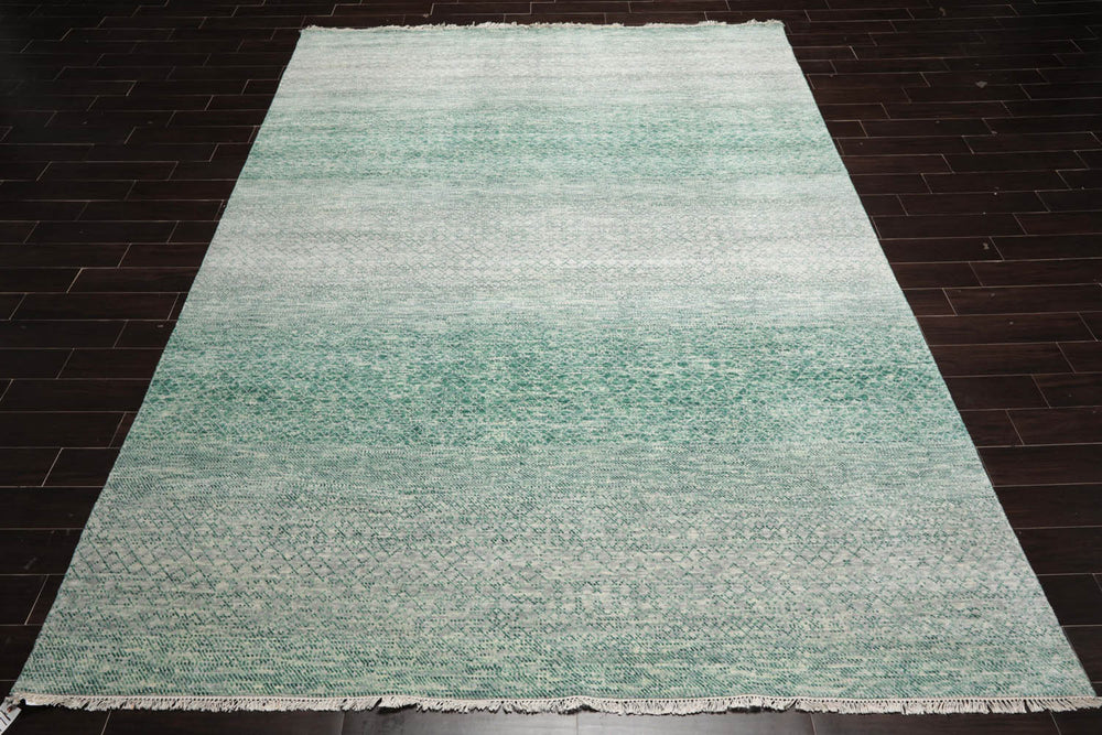 9x12 Green, Beige, Gray Color Hand Knotted  100% Wool Modern Oriental Rug