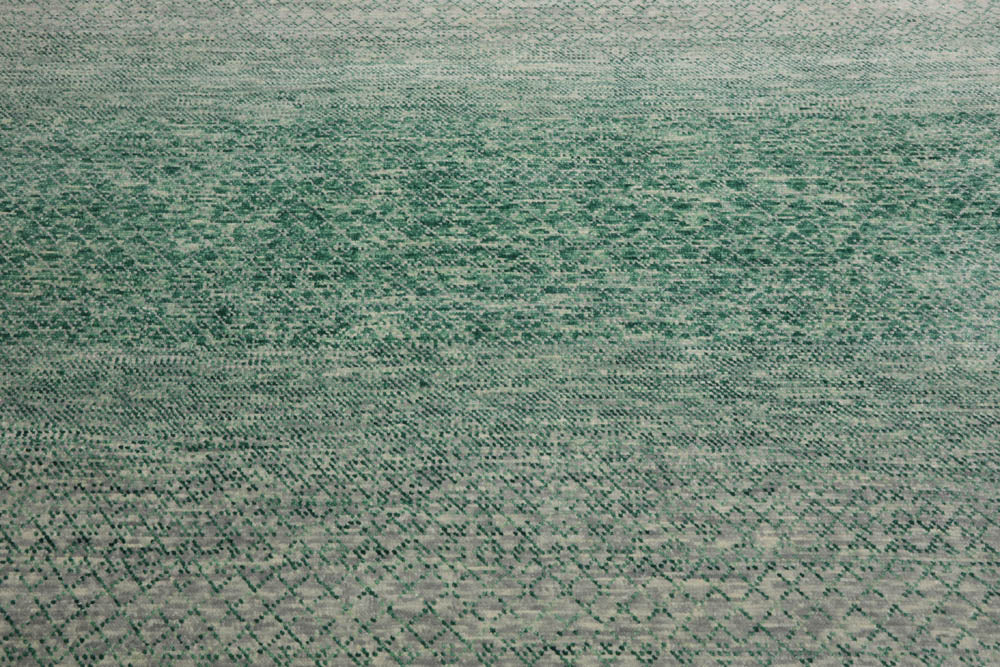 9x12 Green, Beige, Gray Color Hand Knotted  100% Wool Modern Oriental Rug