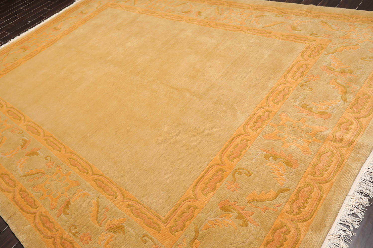 9x12 Beige, Peach, Gold Color Hand Knotted  100% Wool Traditional Oriental Rug