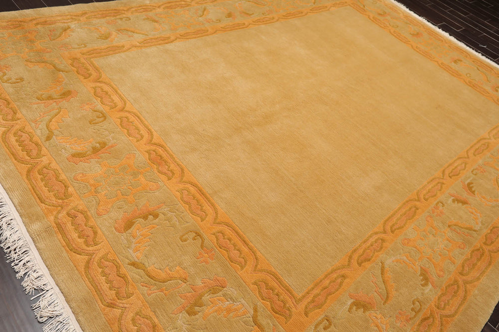 9x12 Beige, Peach, Gold Color Hand Knotted  100% Wool Traditional Oriental Rug