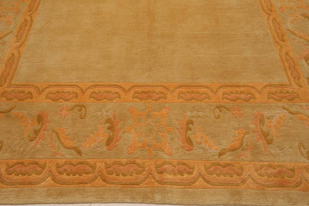 9x12 Beige, Peach, Gold Color Hand Knotted  100% Wool Traditional Oriental Rug