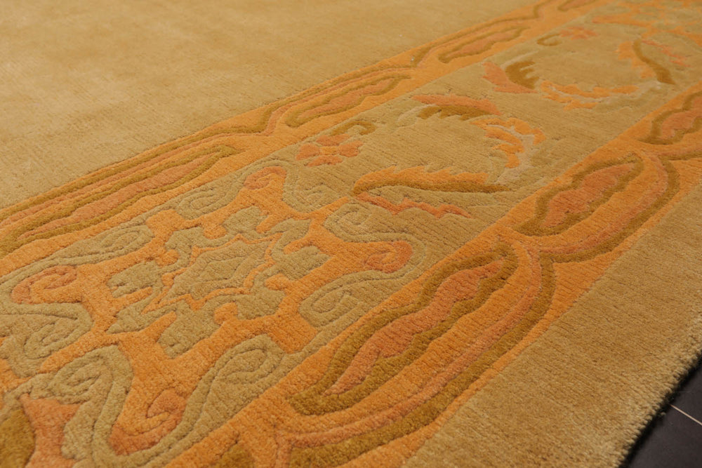 9x12 Beige, Peach, Gold Color Hand Knotted  100% Wool Traditional Oriental Rug