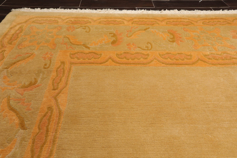 9x12 Beige, Peach, Gold Color Hand Knotted  100% Wool Traditional Oriental Rug