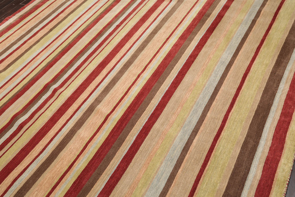 8x10 Rust, Tan, Lime Color Hand Knotted  100% Wool Modern Oriental Rug