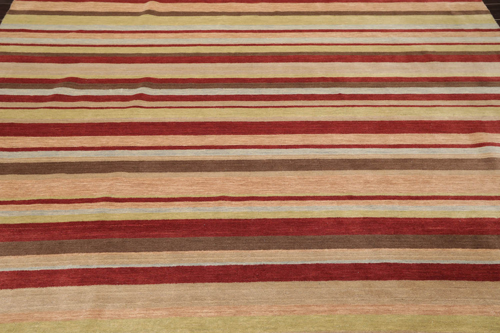 8x10 Rust, Tan, Lime Color Hand Knotted  100% Wool Modern Oriental Rug