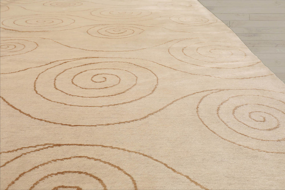 8x10 Beige, Gold, Color Hand Knotted  Wool & Silk Modern Oriental Rug
