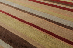 8x10 Rust, Tan, Lime Color Hand Knotted  100% Wool Modern Oriental Rug