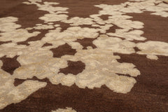 10x14 Brown, Beige, Light Gold Color Hand Knotted Tibetan Wool & Silk Modern Oriental Rug