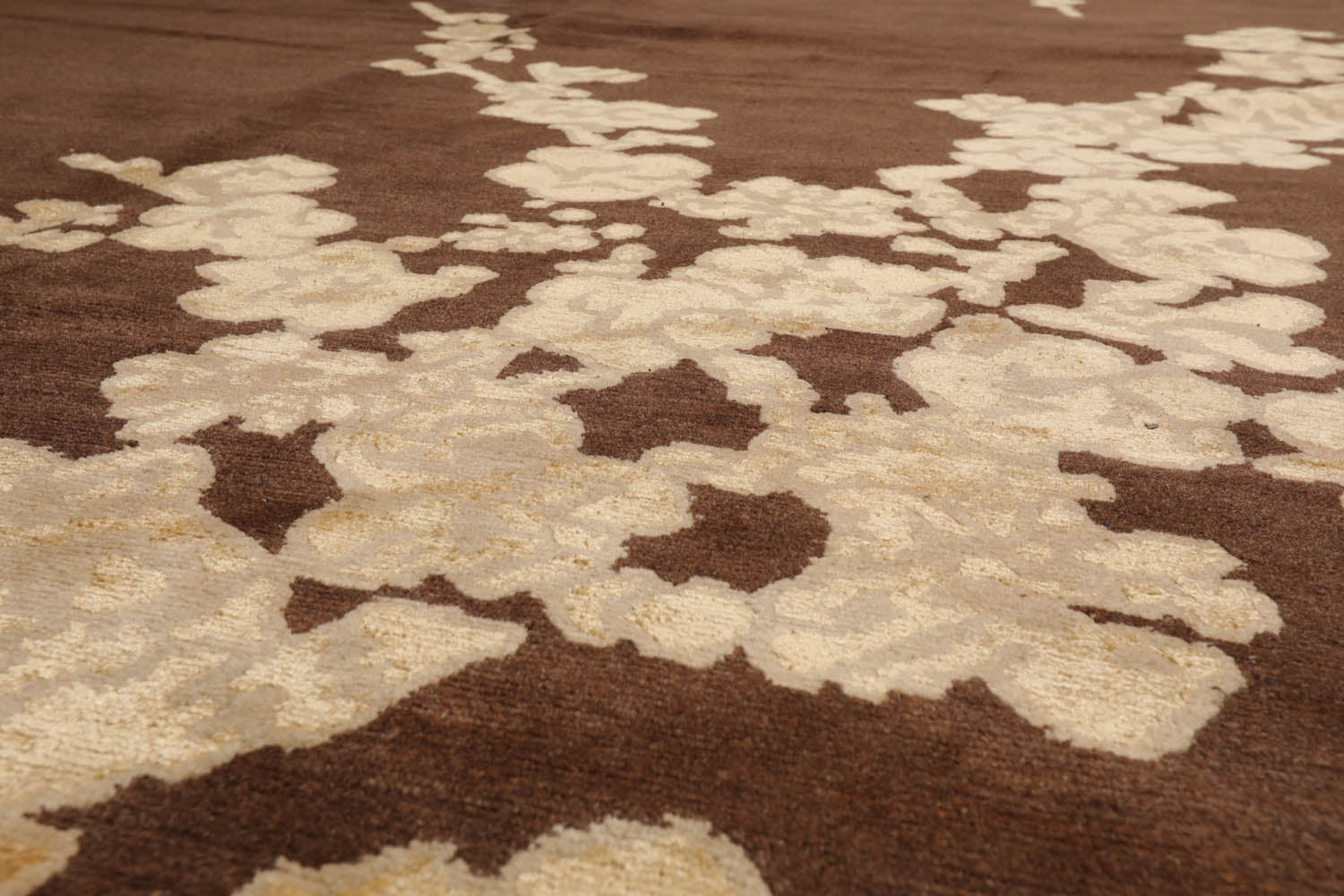 10x14 Brown, Beige, Light Gold Color Hand Knotted Tibetan Wool & Silk Modern Oriental Rug