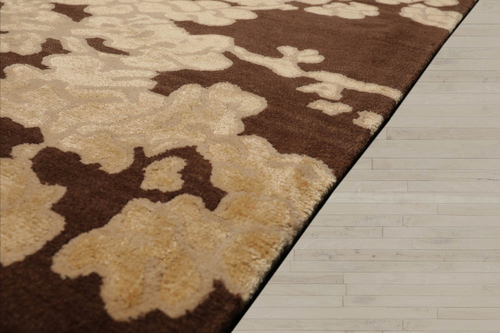 10x14 Brown, Beige, Light Gold Color Hand Knotted Tibetan Wool & Silk Modern Oriental Rug