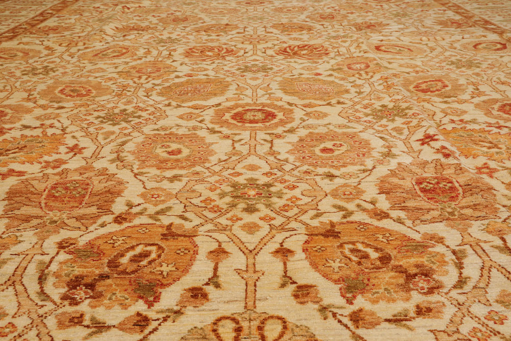 10x14 Ivory, Brown, Rust Color Hand Knotted Peshawar 100% Wool Traditional Oriental Rug