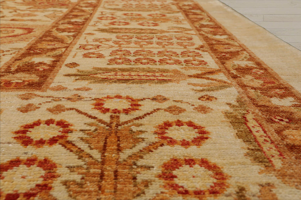 10x14 Ivory, Brown, Rust Color Hand Knotted Peshawar 100% Wool Traditional Oriental Rug
