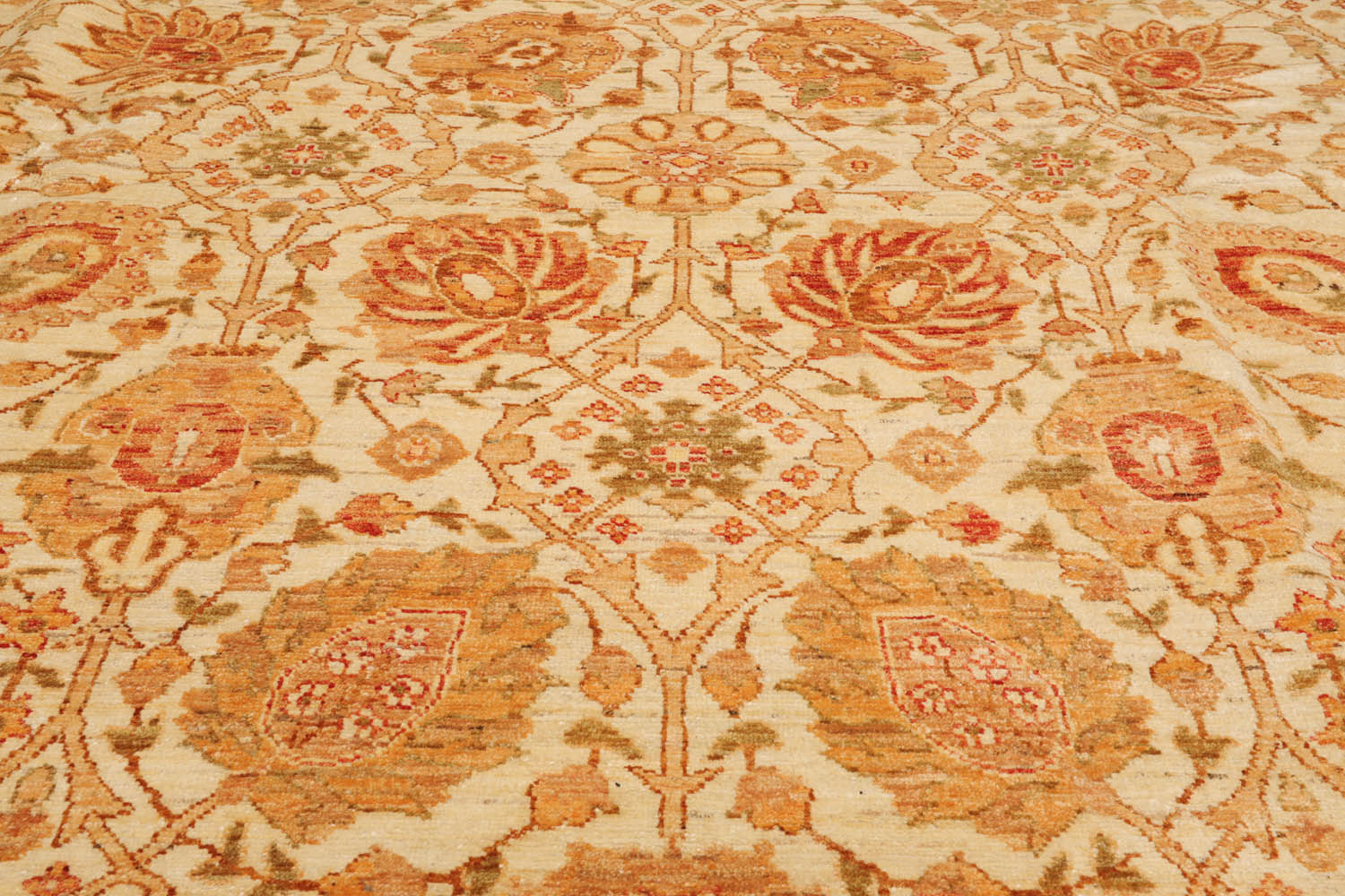10x14 Ivory, Brown, Rust Color Hand Knotted Peshawar 100% Wool Traditional Oriental Rug