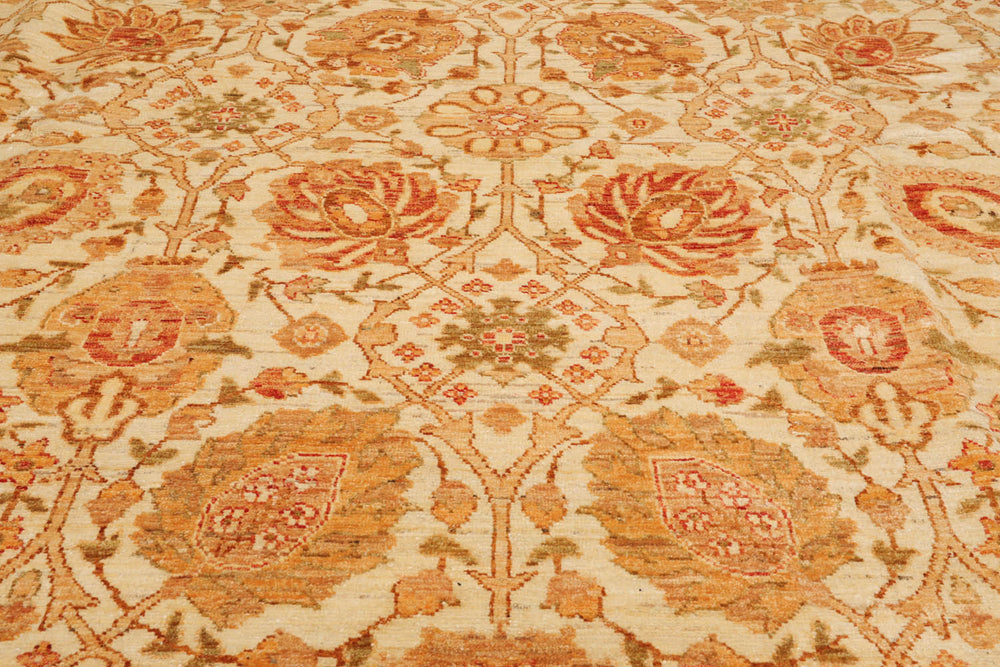 10x14 Ivory, Brown, Rust Color Hand Knotted Peshawar 100% Wool Traditional Oriental Rug