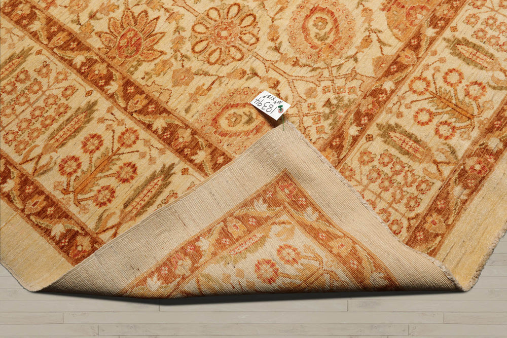 10x14 Ivory, Brown, Rust Color Hand Knotted Peshawar 100% Wool Traditional Oriental Rug