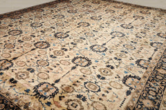 Palace Ivory, Midnight Blue, Olive Green Color Hand Knotted Mahal 100% Wool Traditional Oriental Rug