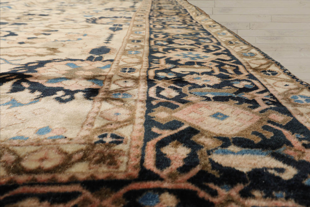 Palace Ivory, Midnight Blue, Olive Green Color Hand Knotted Mahal 100% Wool Traditional Oriental Rug
