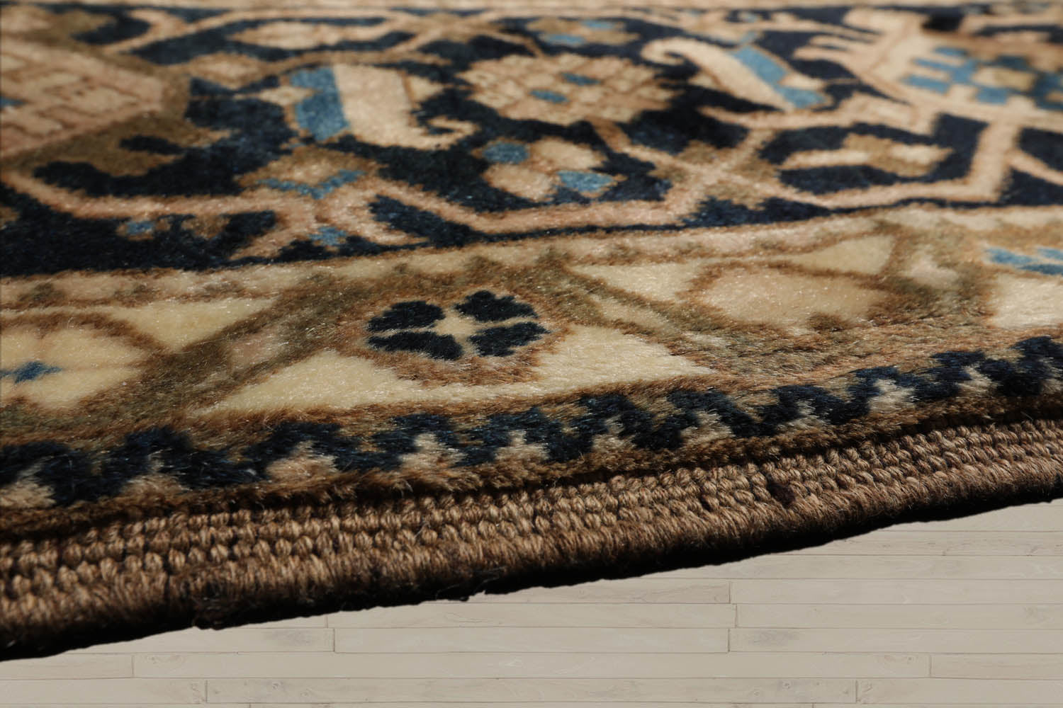 Palace Ivory, Midnight Blue, Olive Green Color Hand Knotted Mahal 100% Wool Traditional Oriental Rug