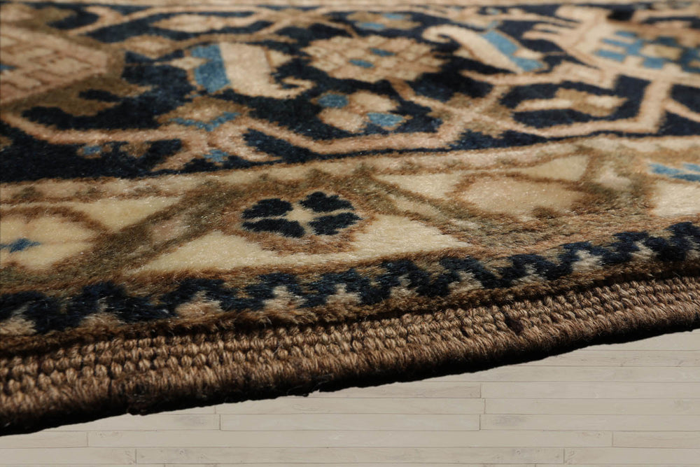 Palace Ivory, Midnight Blue, Olive Green Color Hand Knotted Mahal 100% Wool Traditional Oriental Rug