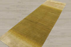 3x12 Olive, Green, Gold Color Hand Knotted Ombre 100% Wool Contemporary Oriental Rug