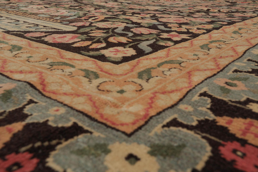 Multi Size Chocolate Tan Aqua Color Hand Knotted  Wool Traditional Oriental Rug