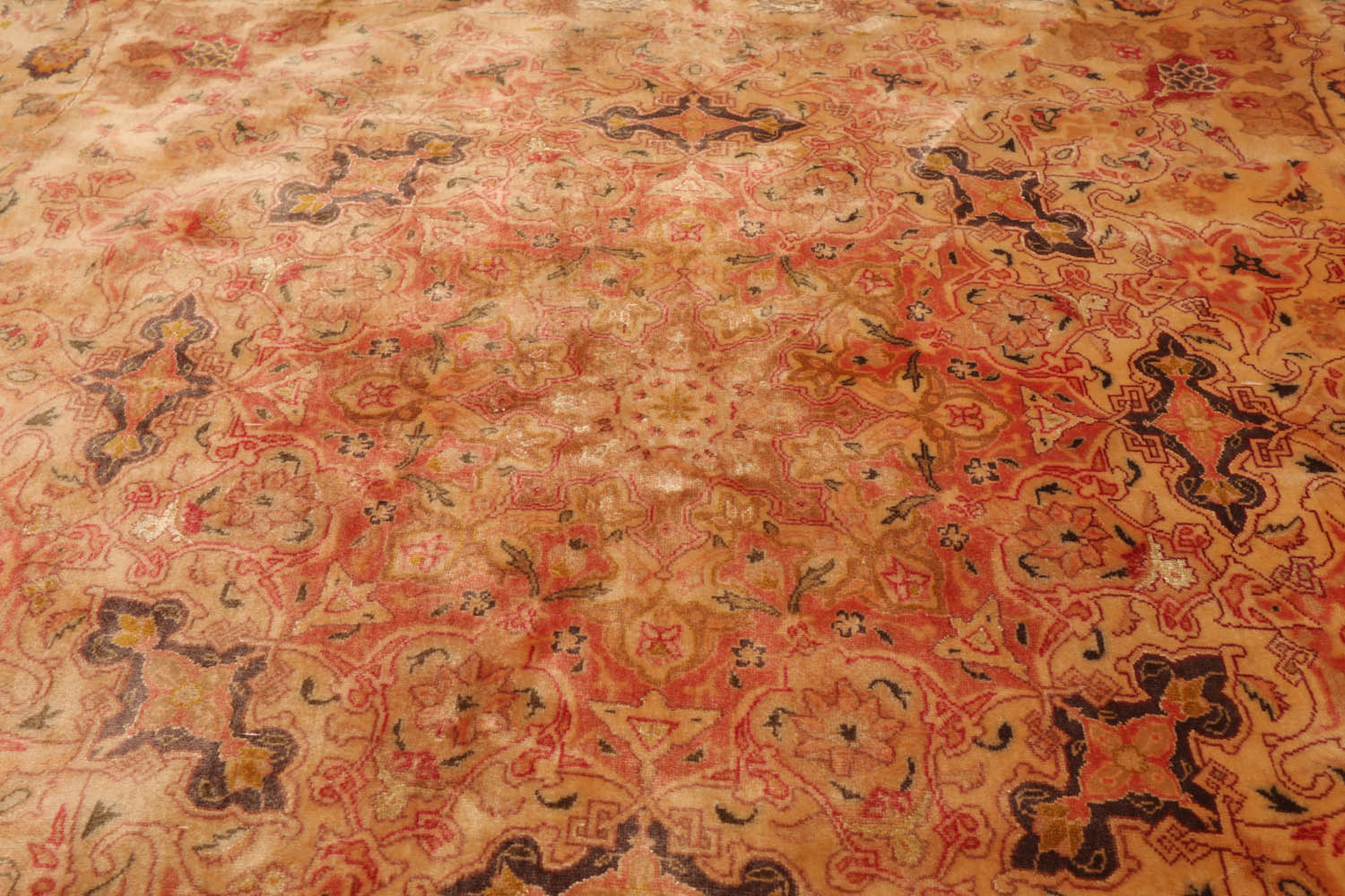 Round Tan, Peach, Rose Color Hand Knotted Tabriz Wool & Silk Traditional Oriental Rug