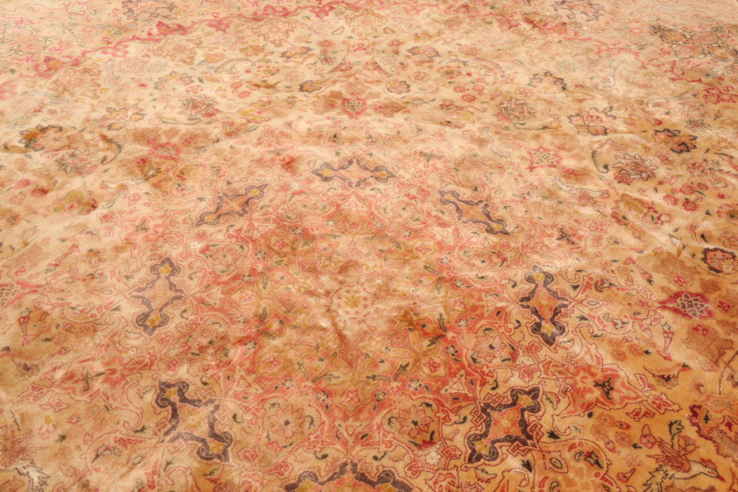 Round Tan, Peach, Rose Color Hand Knotted Tabriz Wool & Silk Traditional Oriental Rug