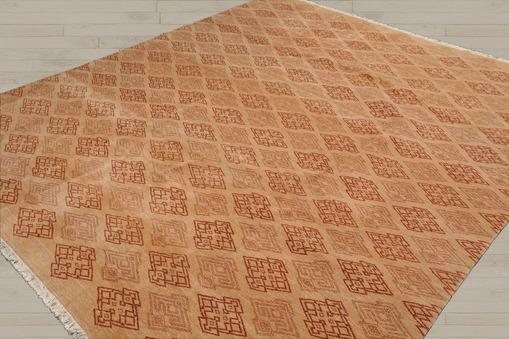 8x10 Tan, Caramel, Color Hand Knotted  100% Wool Transitional Oriental Rug