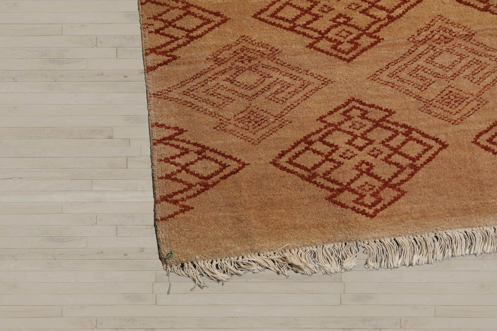 8x10 Tan, Caramel, Color Hand Knotted  100% Wool Transitional Oriental Rug