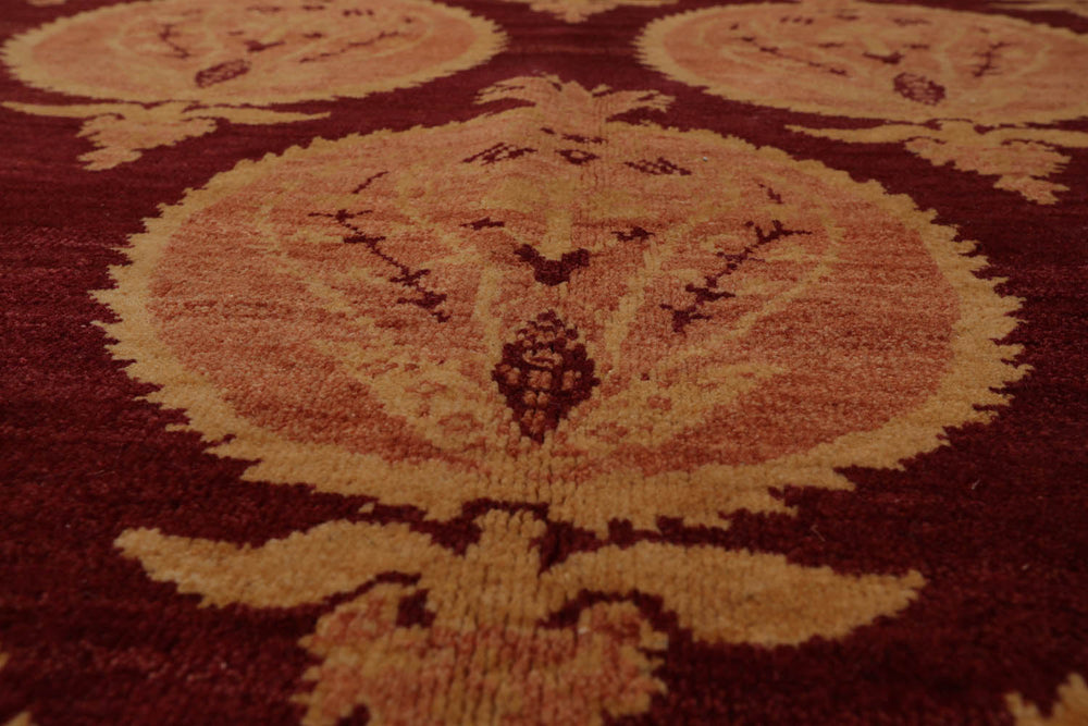 9x12 Rust, Peach, Light Gold Color Hand Knotted  100% Wool Transitional Oriental Rug