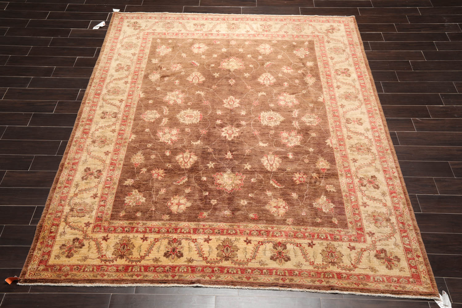 8x10 Brown, Beige, Coral Color Hand Knotted Peshawar 100% Wool Traditional Oriental Rug