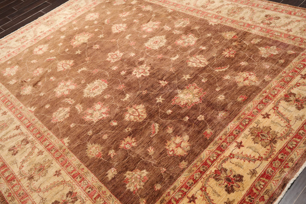 8x10 Brown, Beige, Coral Color Hand Knotted Peshawar 100% Wool Traditional Oriental Rug