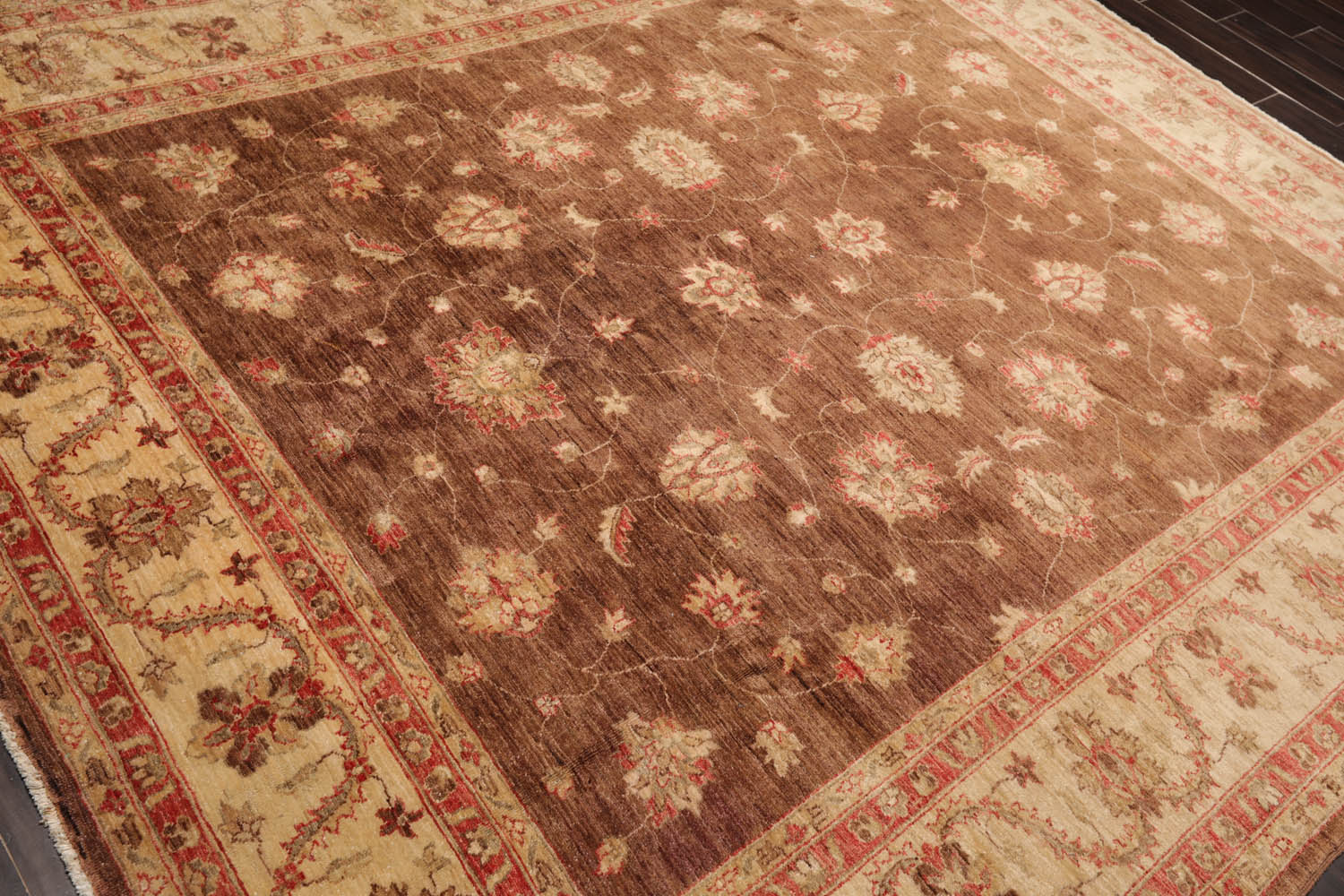 8x10 Brown, Beige, Coral Color Hand Knotted Peshawar 100% Wool Traditional Oriental Rug