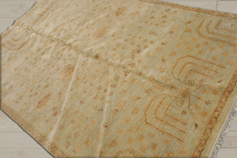 5x8 Moss, Gold, Brown Color Hand Knotted  100% Wool Transitional Oriental Rug