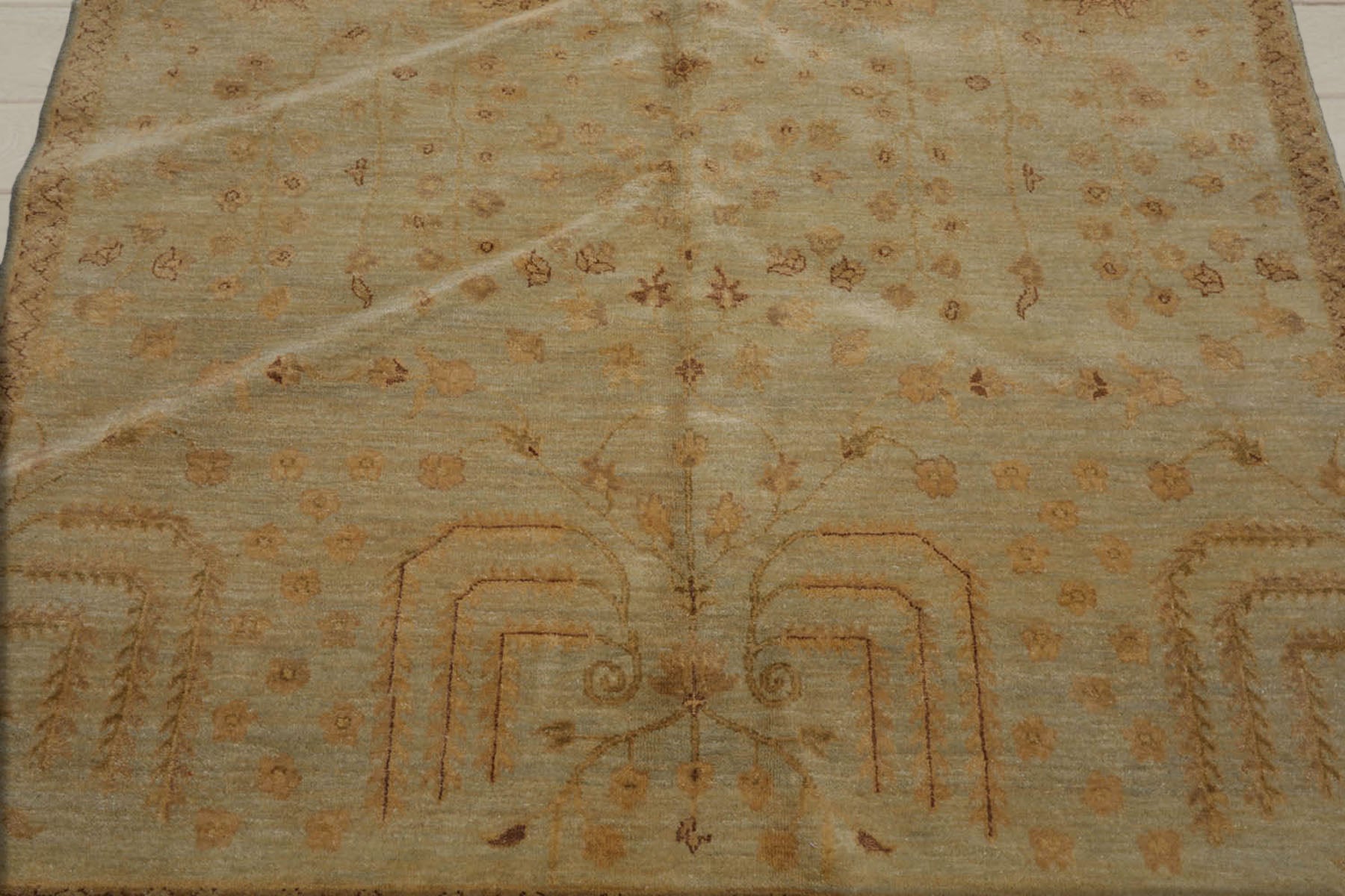 5x8 Moss, Gold, Brown Color Hand Knotted  100% Wool Transitional Oriental Rug