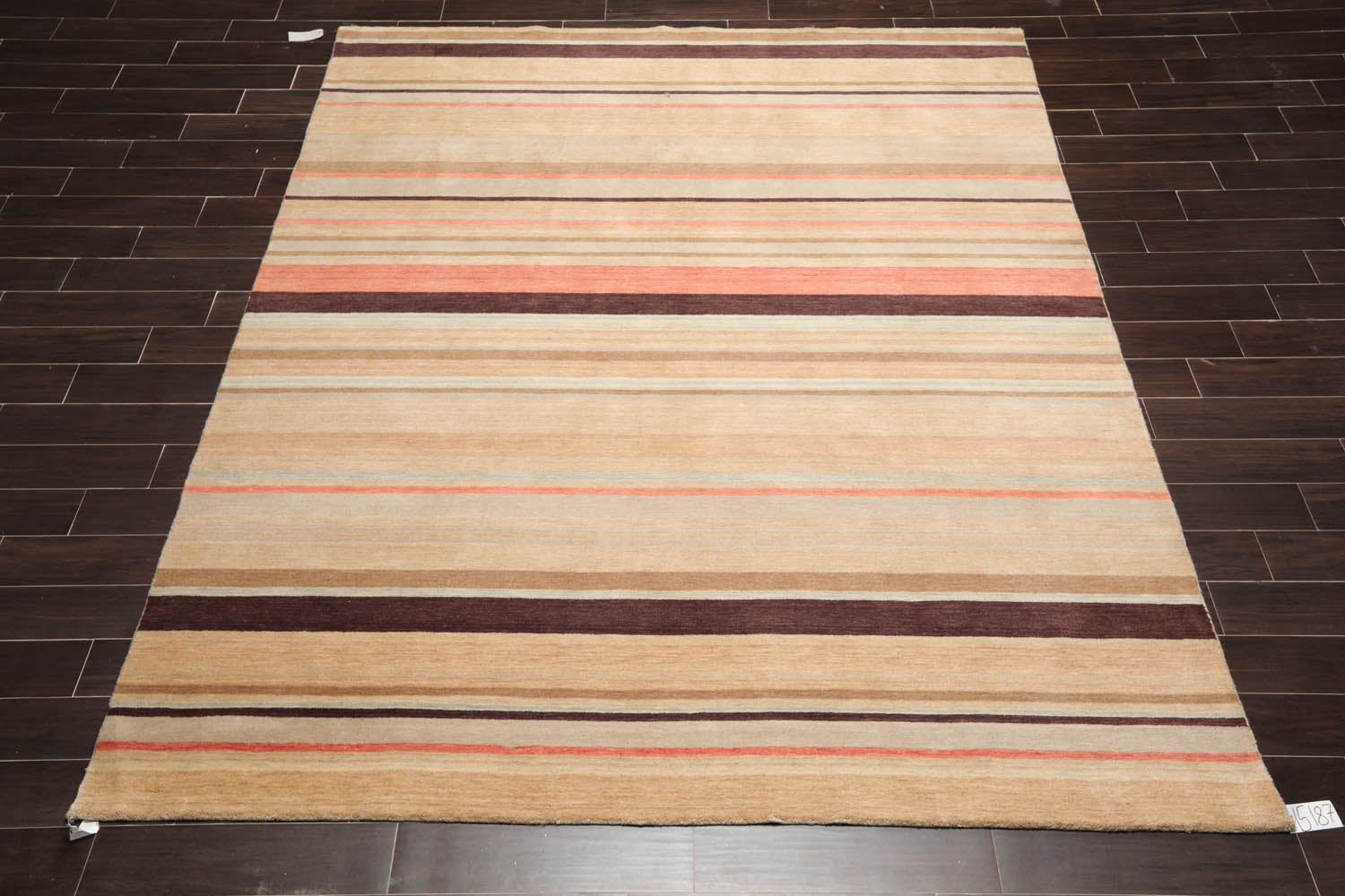 8x10 Beige, Tan, Coral Color Hand Knotted  100% Wool Modern Oriental Rug
