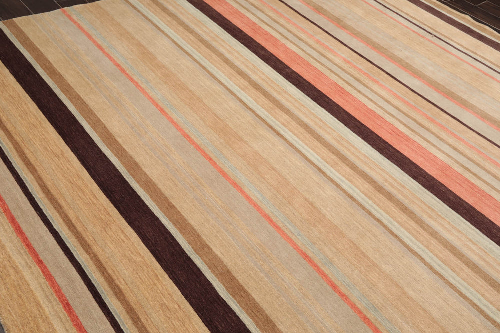 8x10 Beige, Tan, Coral Color Hand Knotted  100% Wool Modern Oriental Rug