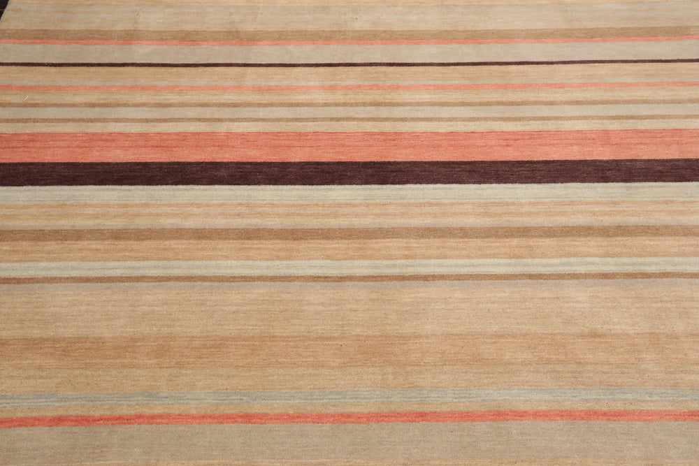 8x10 Beige, Tan, Coral Color Hand Knotted  100% Wool Modern Oriental Rug