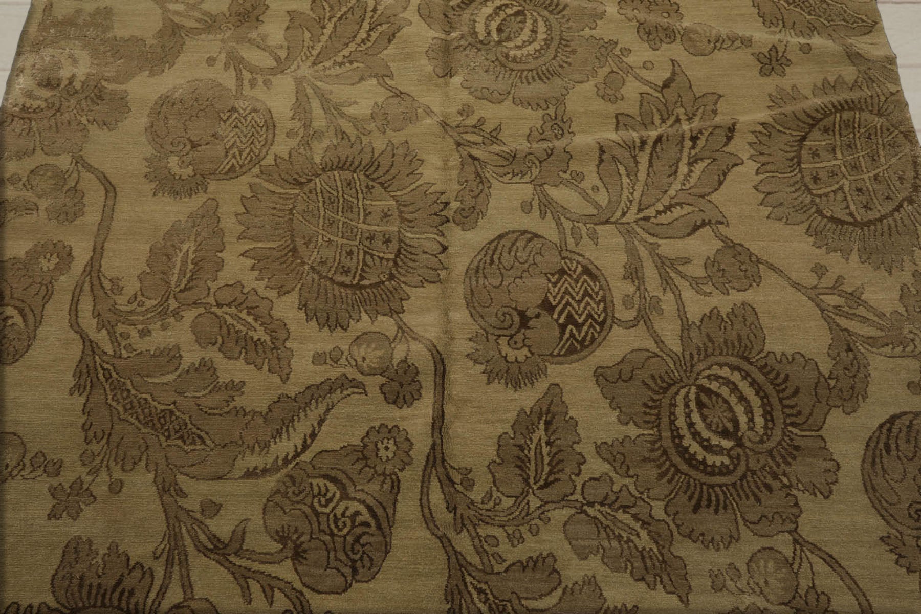 6x9 Olive Green, Moss, Color Hand Knotted  Wool & Silk Transitional Oriental Rug