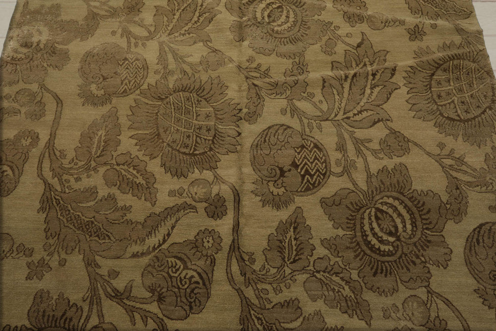 6x9 Olive Green, Moss, Color Hand Knotted  Wool & Silk Transitional Oriental Rug