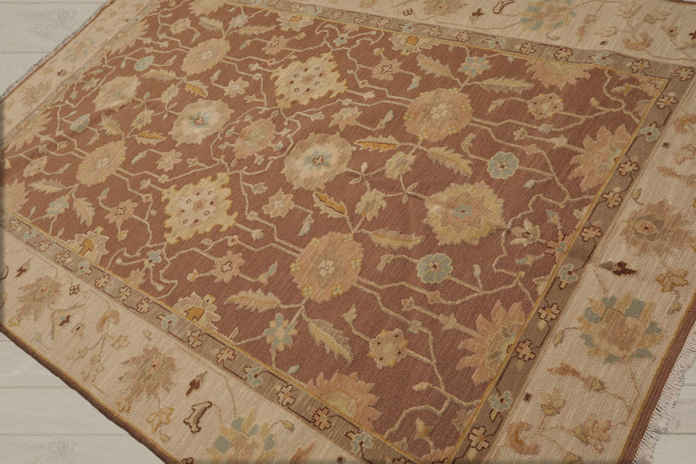6x9 Mocha, Beige, Aqua Color Hand Knotted  100% Wool Traditional Oriental Rug